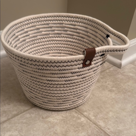 Other - Cream and Brown Rope Basket with Leather Accent